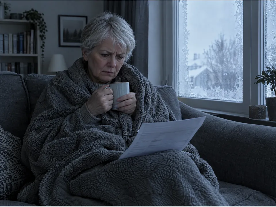 Жена, увита в одеяло в студена стая